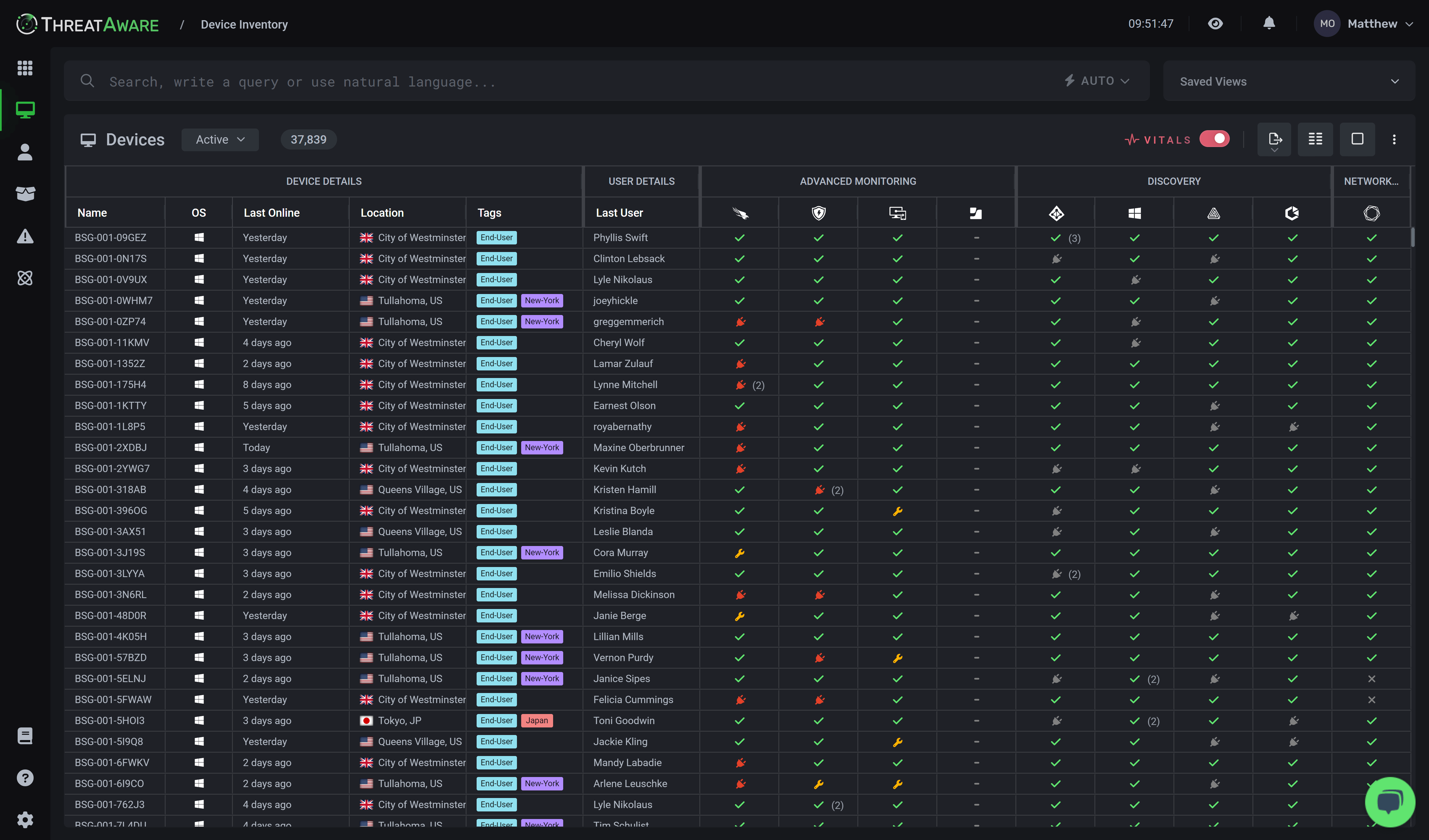 Device inventory screenshot
